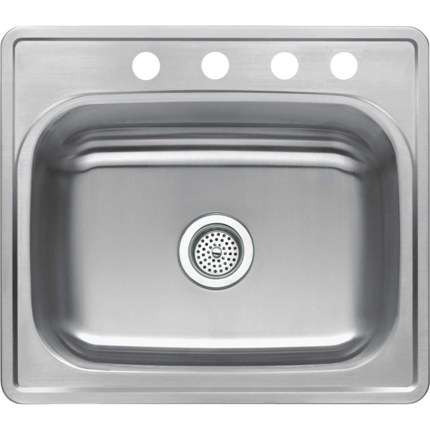Compass Manufacturing Single Bowl 25 In. x 22 In. x 6 In. Stainless Steel 4-Hole 23 Ga. Top Mount Kitchen Sink Image 1