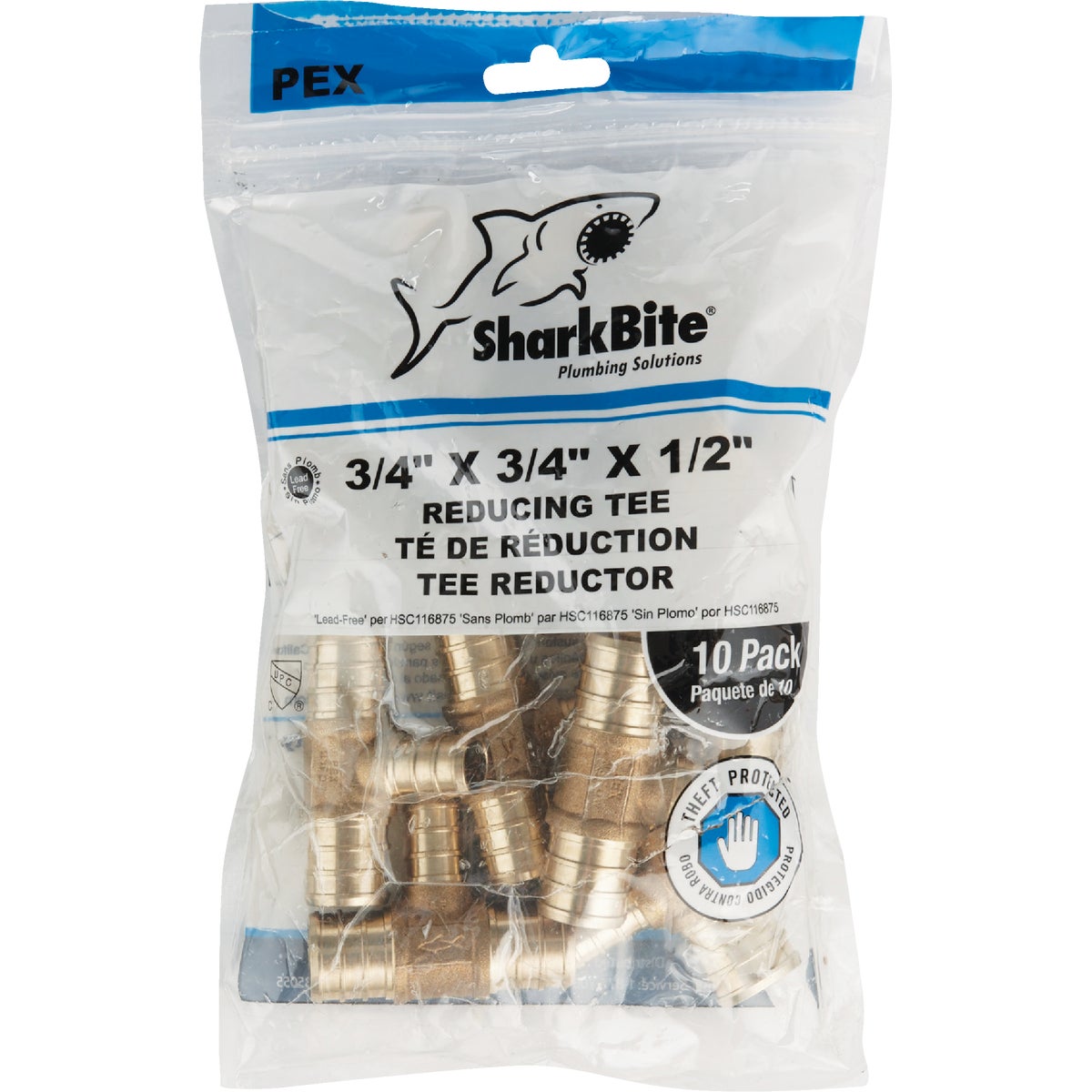 SharkBite 3/4 In. x 3/4 In. x 1/2 In. Barb Reducing Brass PEX Tee (10-Pack) Image 2