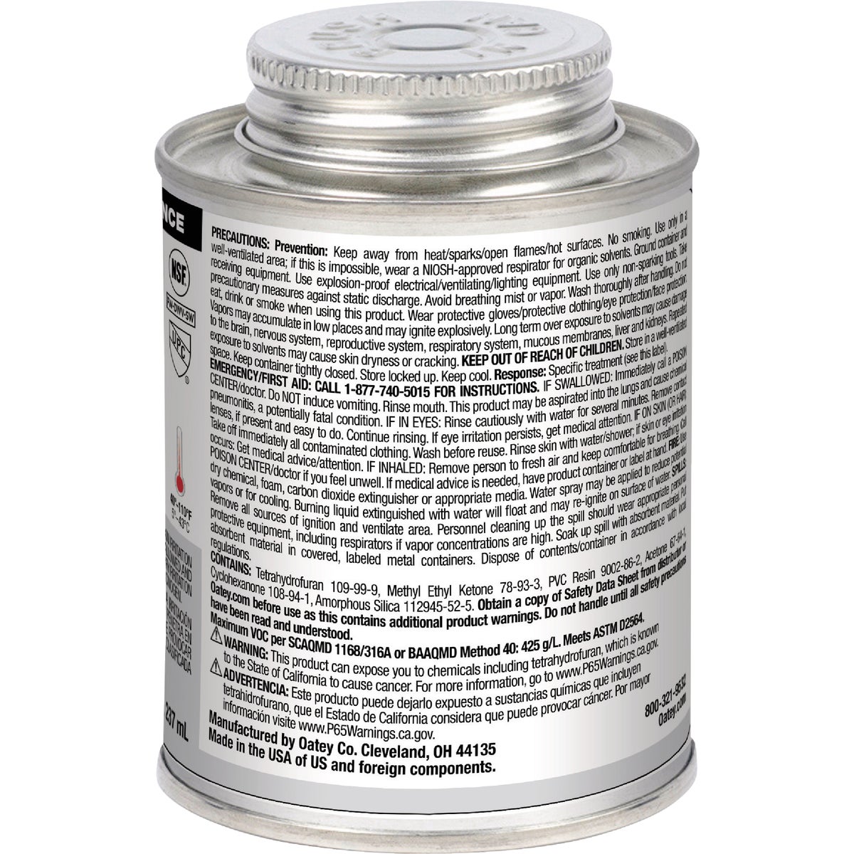 Oatey 8 Oz. Low Voc Gray PVC Cement Image 2