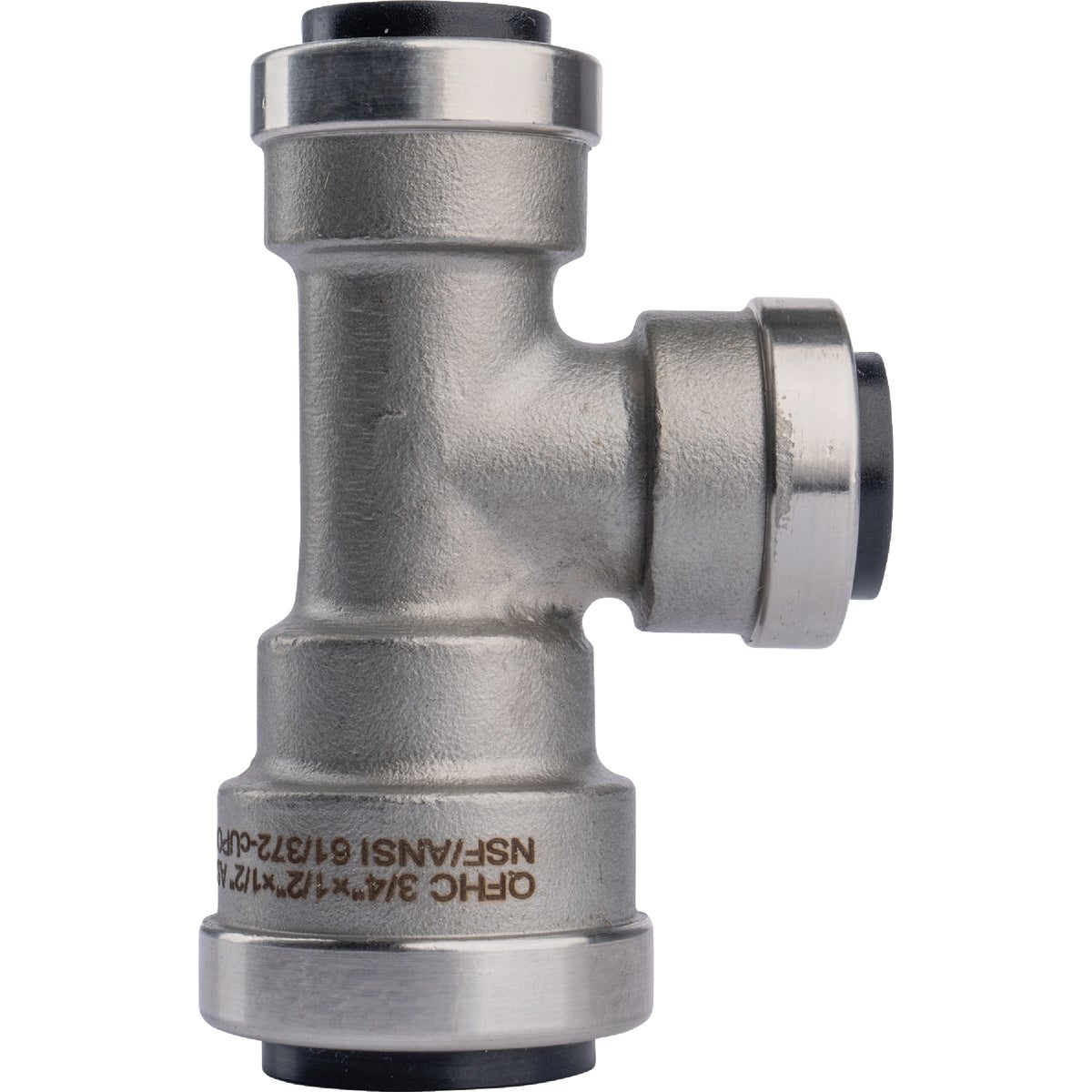 QuickFitting 3/4 In. x 1/2 In. x 1/2 In. Push-to-Connect Stainless Steel Reducing Tee