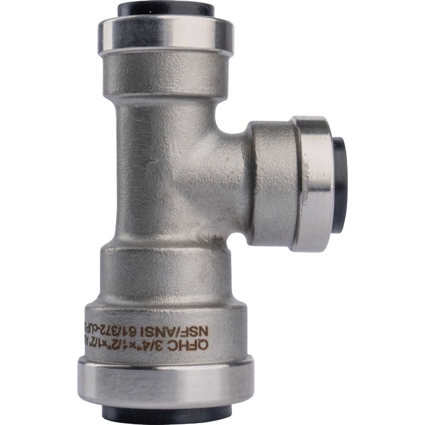 QuickFitting 3/4 In. x 1/2 In. x 1/2 In. Push-to-Connect Stainless Steel Reducing Tee Image 1