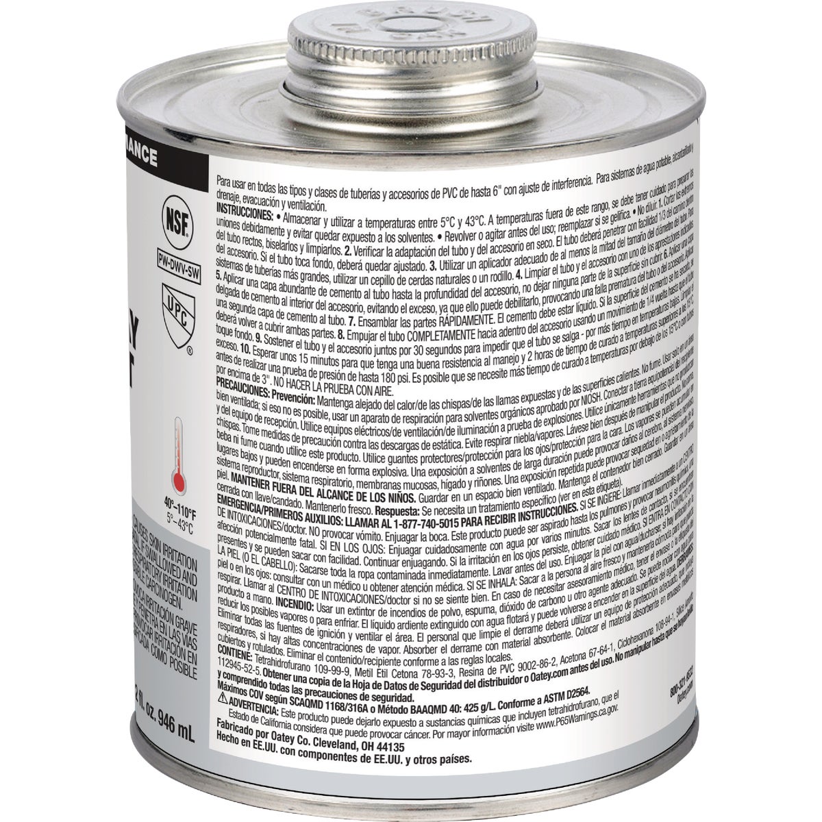 Oatey 32 Oz. Low Voc Gray PVC Cement Image 2