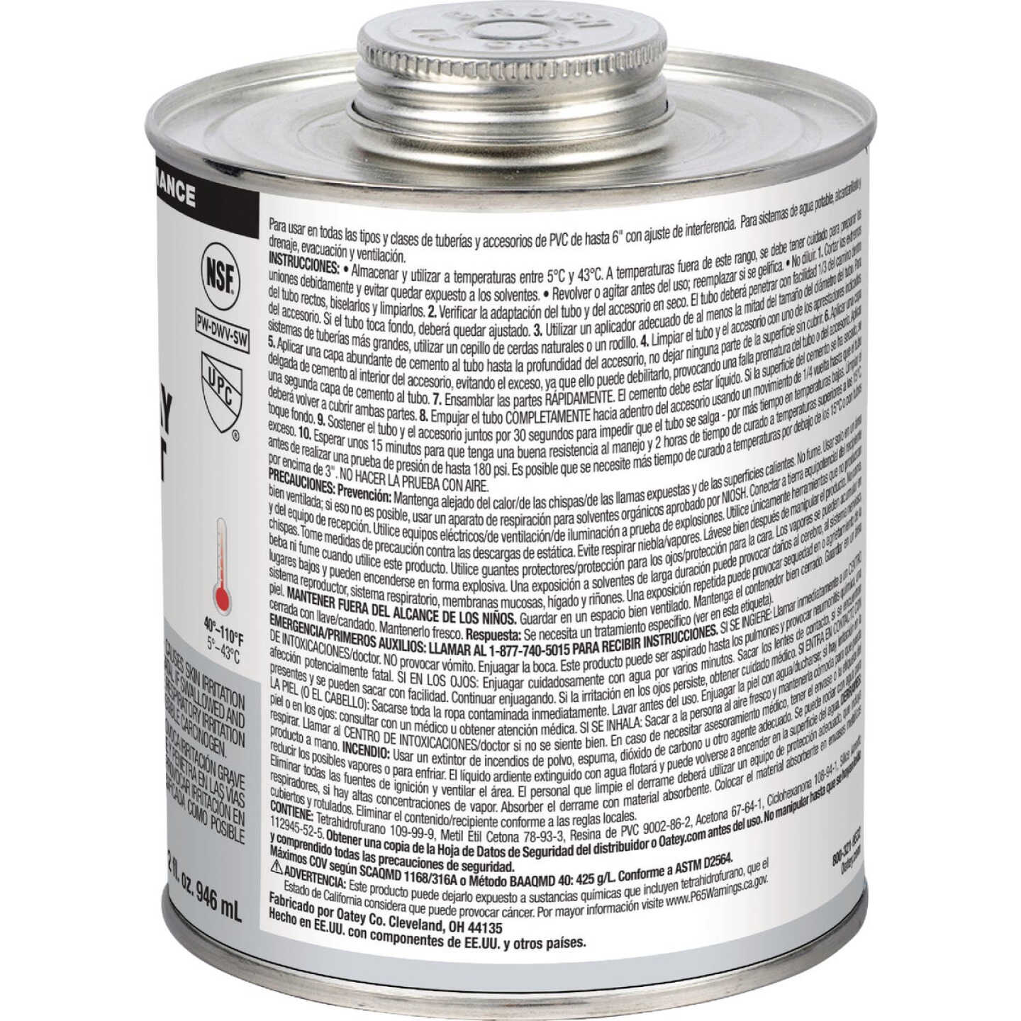 Oatey 32 Oz. Low Voc Gray PVC Cement Image 2