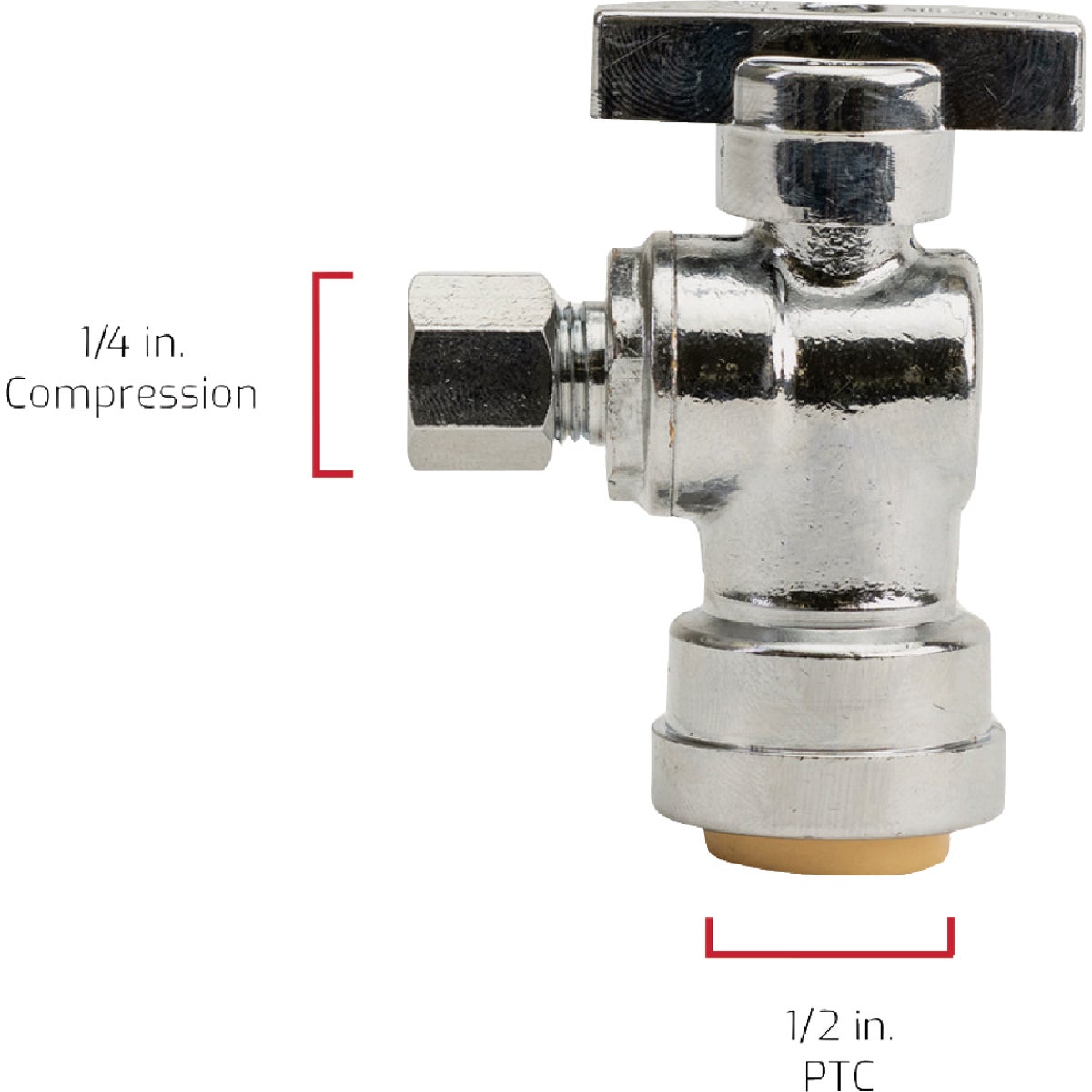 QuickFitting 1/2 In. Push-to-Connect x 1/4 In. O.D. Compression Chrome Plated Brass Quarter-Turn Angle Stop Valve Image 6