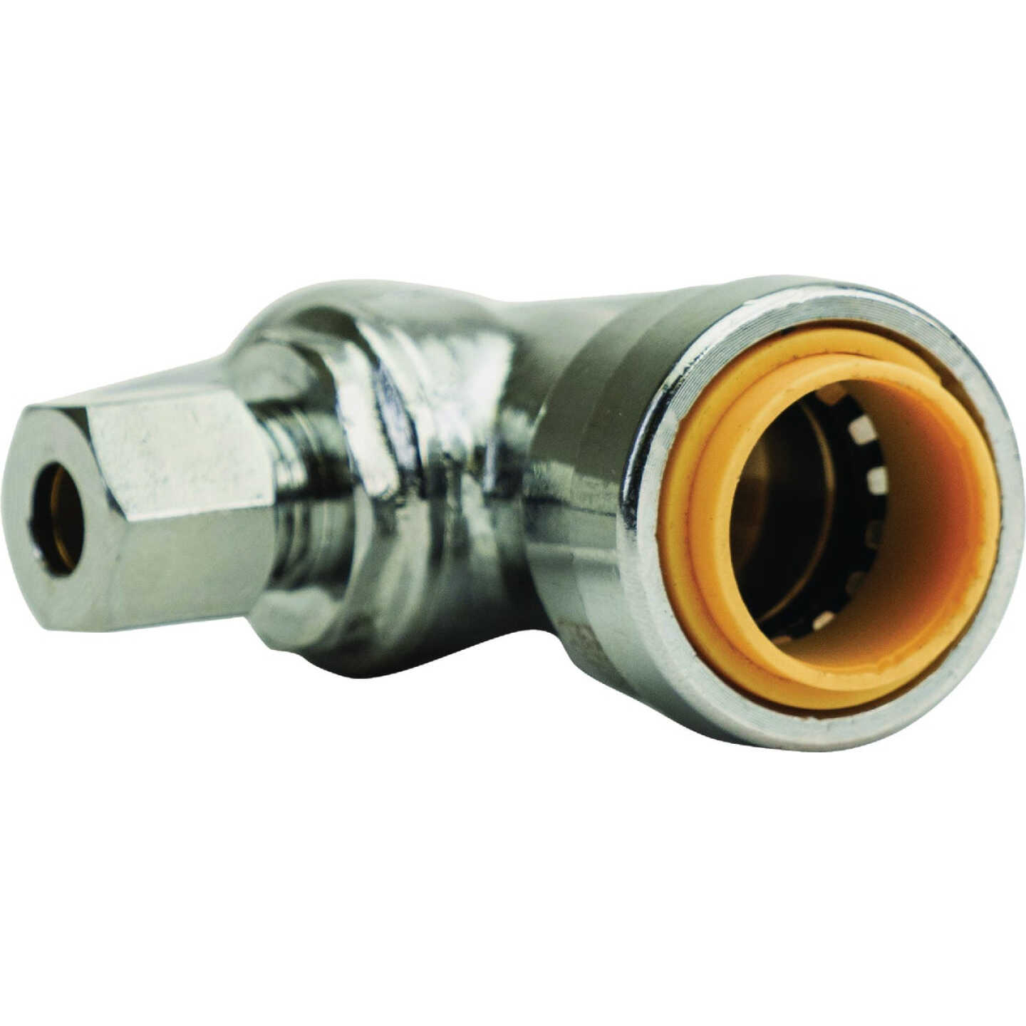 QuickFitting 1/2 In. Push-to-Connect x 1/4 In. O.D. Compression Chrome Plated Brass Quarter-Turn Angle Stop Valve Image 5