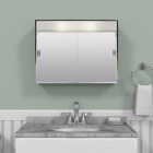 Zenith Stainless Steel 23.5 In. W x 18.25 In. H x 5.63 In. D Bi-View Surface Mount Lighted Medicine Cabinet Image 3