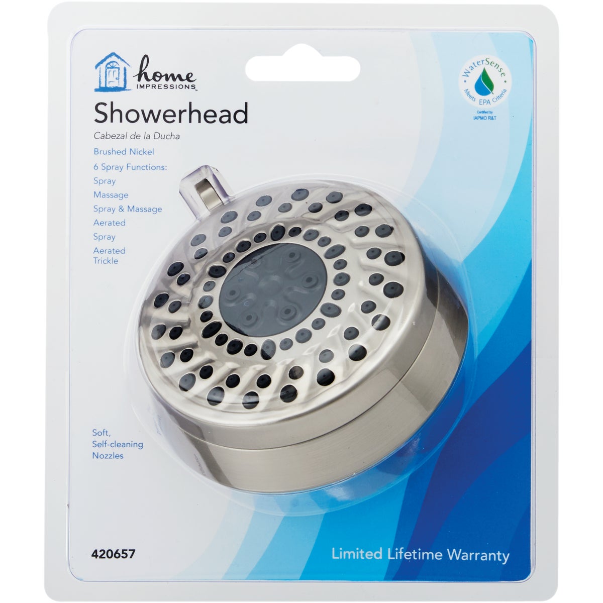 Home Impressions 6-Spray 1.8 GPM Fixed Shower Head, Brushed Nickel Image 2