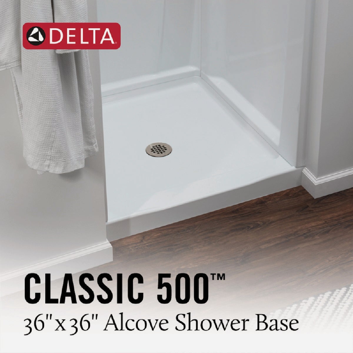 Delta Classic 500 36 In. x 36 In. Center Drain Shower Pan, White Image 3