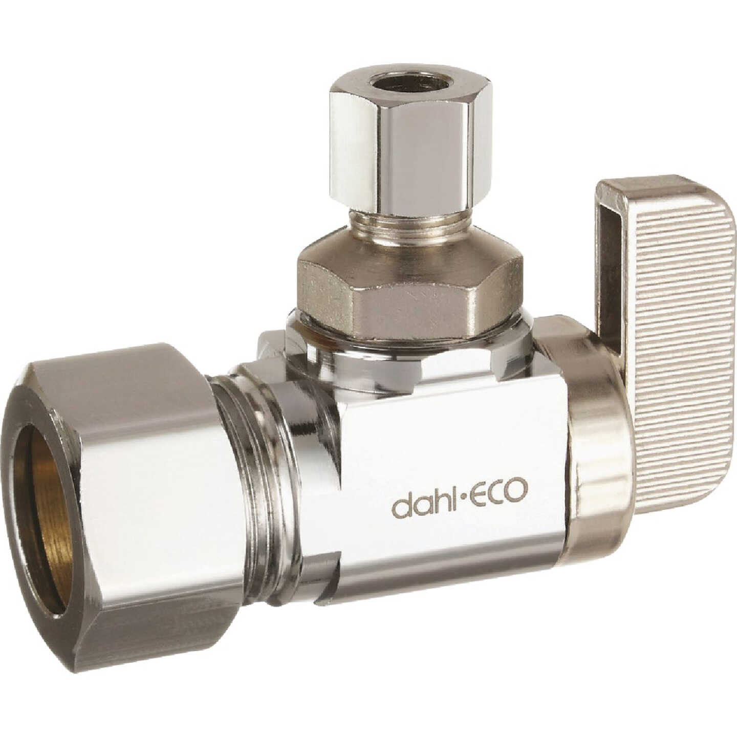 dahl 5/8 In. OD Comp (1/2 In. Nom.) x 1/4 In. OD Comp Angle Plated Supply Stop Image 1
