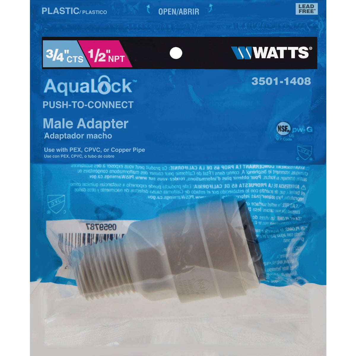 Watts Aqualock 3/4 In. CTS x 1/2 In. MPT Push-to-Connect Plastic Adapter Image 2