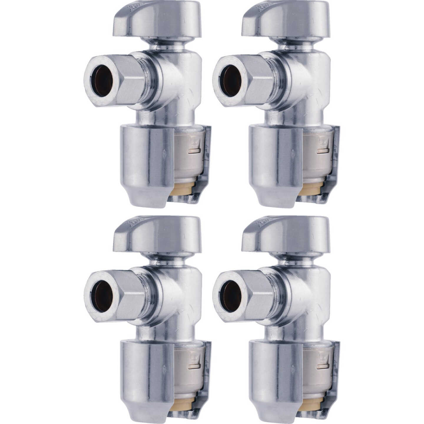 SharkBite 1/2 In. Push-to-Connect x 3/8 In. OD Compression Chrome-Plated Brass Quarter Turn Angle Valve (4-Pack) Image 1