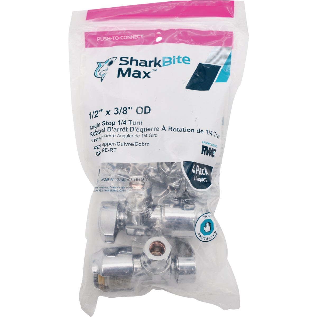 SharkBite 1/2 In. Push-to-Connect x 3/8 In. OD Compression Chrome-Plated Brass Quarter Turn Angle Valve (4-Pack) Image 6