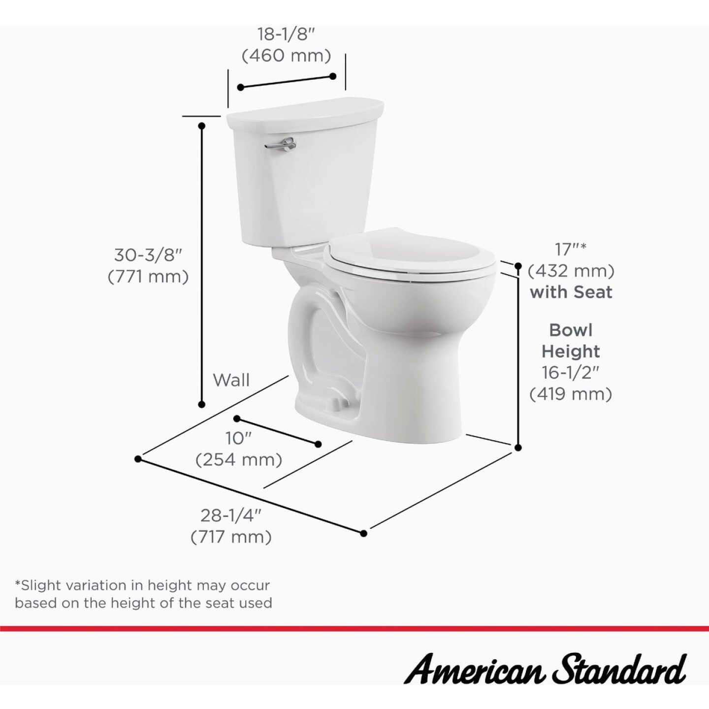 American Standard Cadet 10 In. Rough-In White Chair Height Round Bowl 1.28 GPF Toilet Image 3