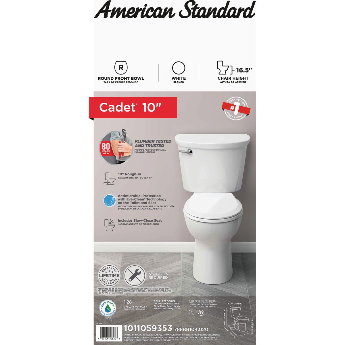 American Standard Cadet 10 In. Rough-In White Chair Height Round Bowl 1.28 GPF Toilet Image 5
