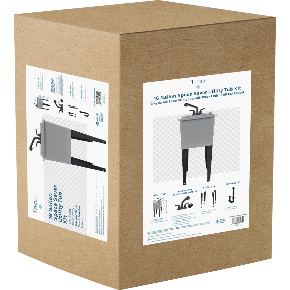 Tehila 16 Gal. Space-Saving Grey Utility Sink Image 2