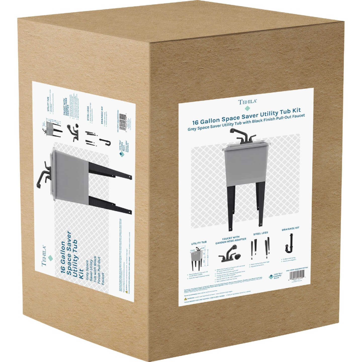 Tehila 16 Gal. Space-Saving Grey Utility Sink Image 2