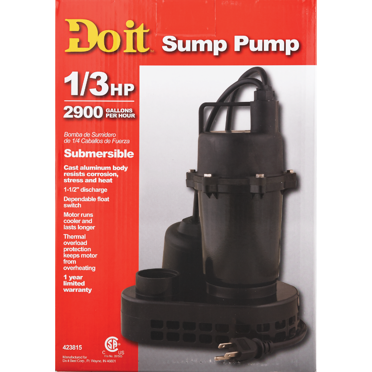 Do it 1/3 HP 115V Effluent and Submersible Sump Pump Image 2