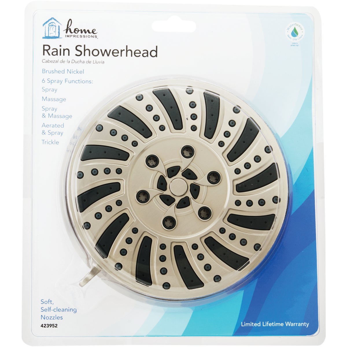 Home Impressions 6-Spray 1.8 GPM Fixed Shower Head, Brushed Nickel Image 2