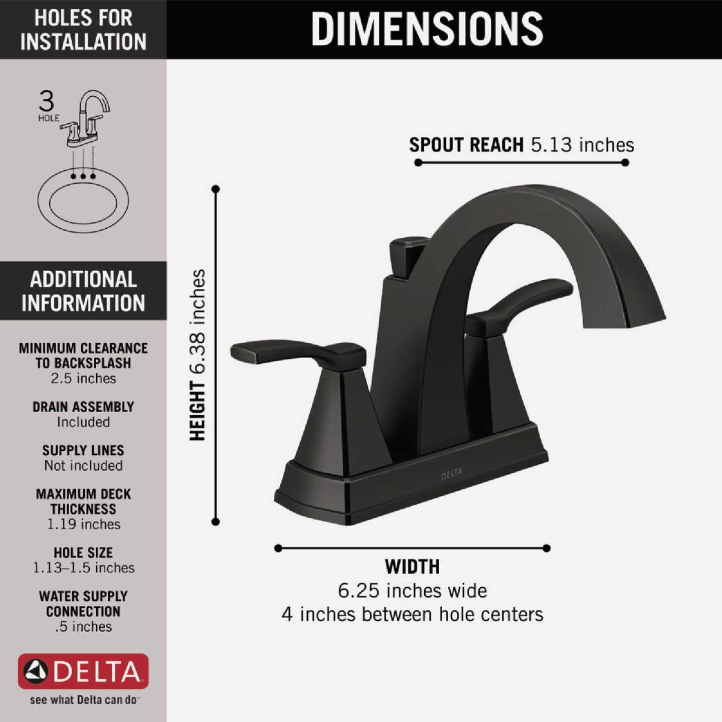 Delta Flynn Matte Black 2-Handle Lever Centerset Bathroom Faucet with Pop-Up Image 2