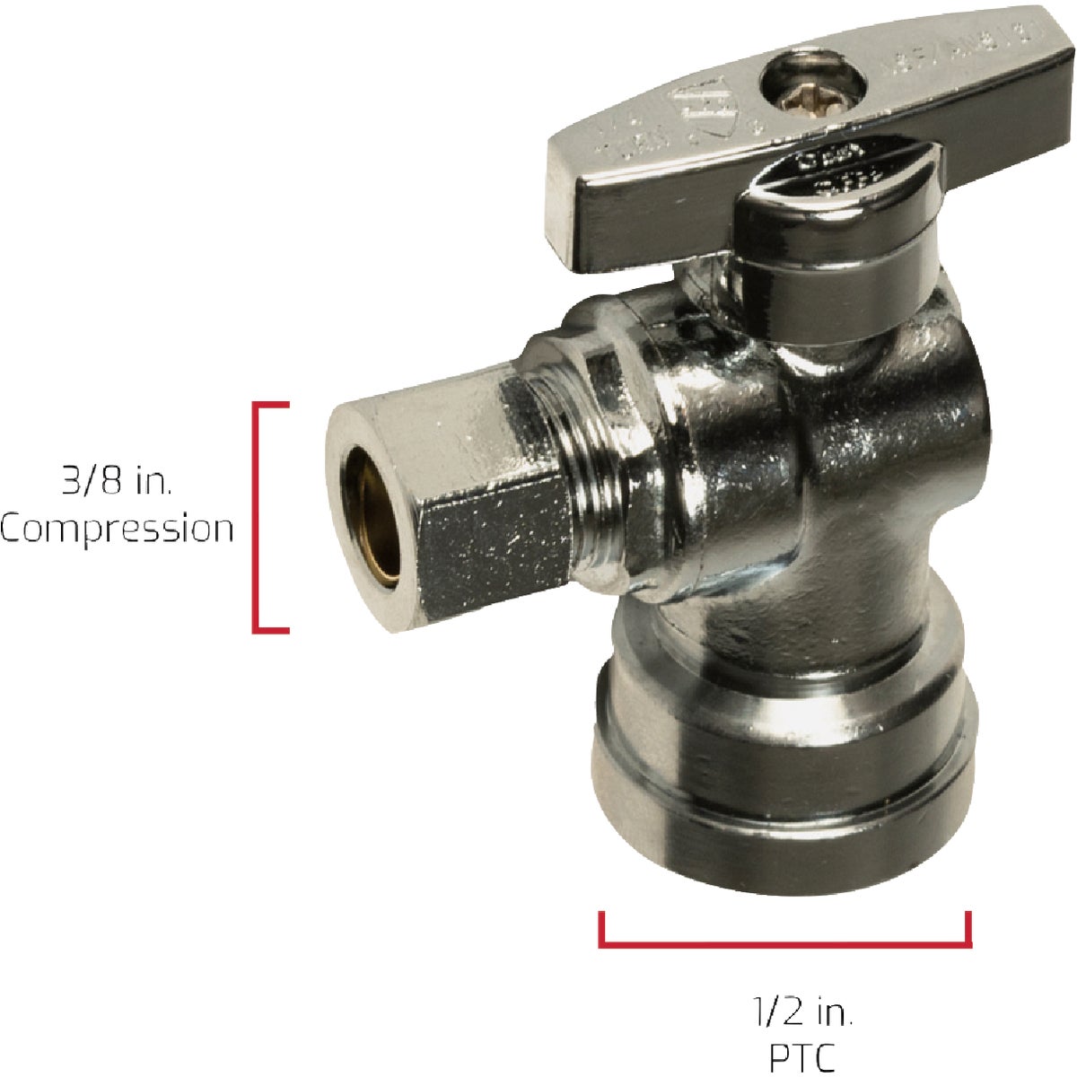 QuickFitting 1/2 In. Push-to-Connect x 3/8 In. O.D. Compression Chrome Plated Brass Quarter-Turn Angle Stop Valve Image 5
