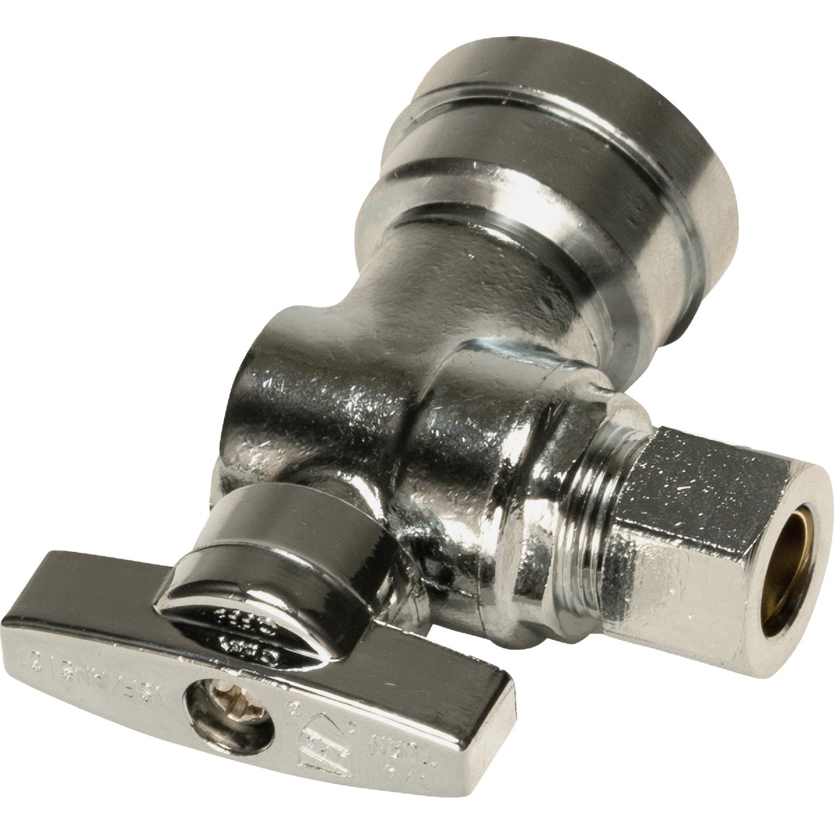QuickFitting 1/2 In. Push-to-Connect x 3/8 In. O.D. Compression Chrome Plated Brass Quarter-Turn Angle Stop Valve Image 4
