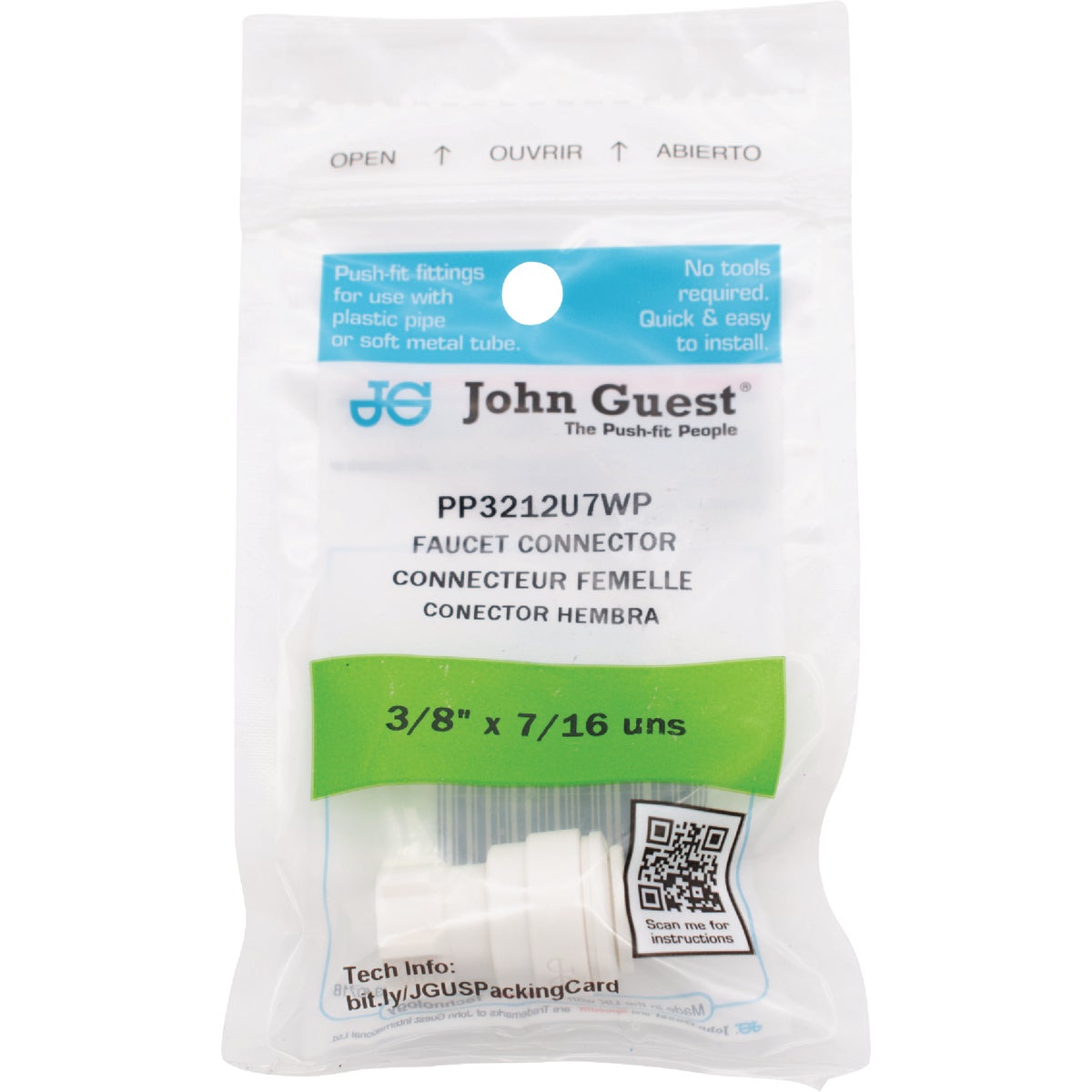 SharkBite John Guest 3/8 In. x 7/16 UNS Polypropylene Faucet Connector Image 2