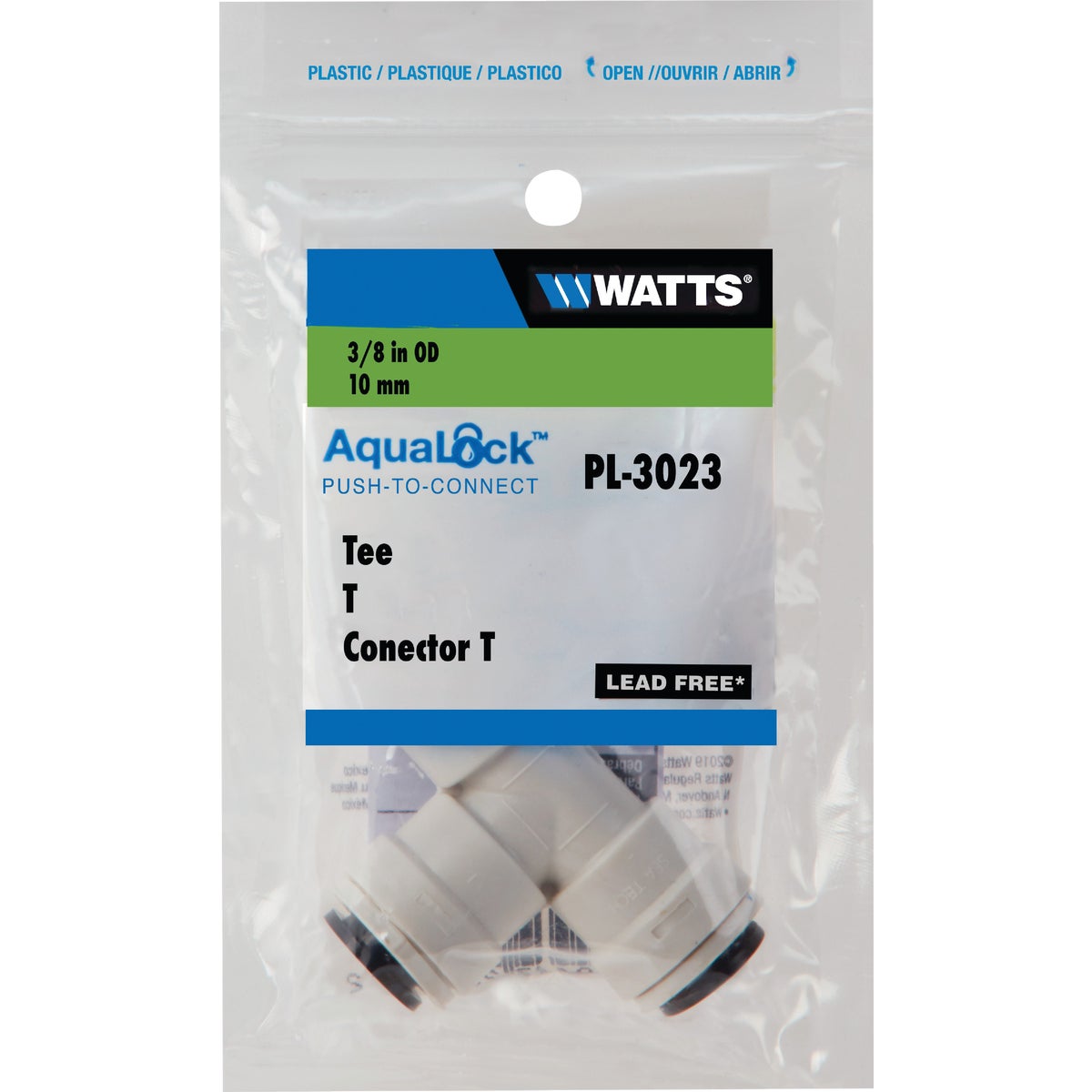 Watts 3/8 In. x 3/8 In. x 3/8 In. OD Tubing Quick Connect Plastic Tee Image 2