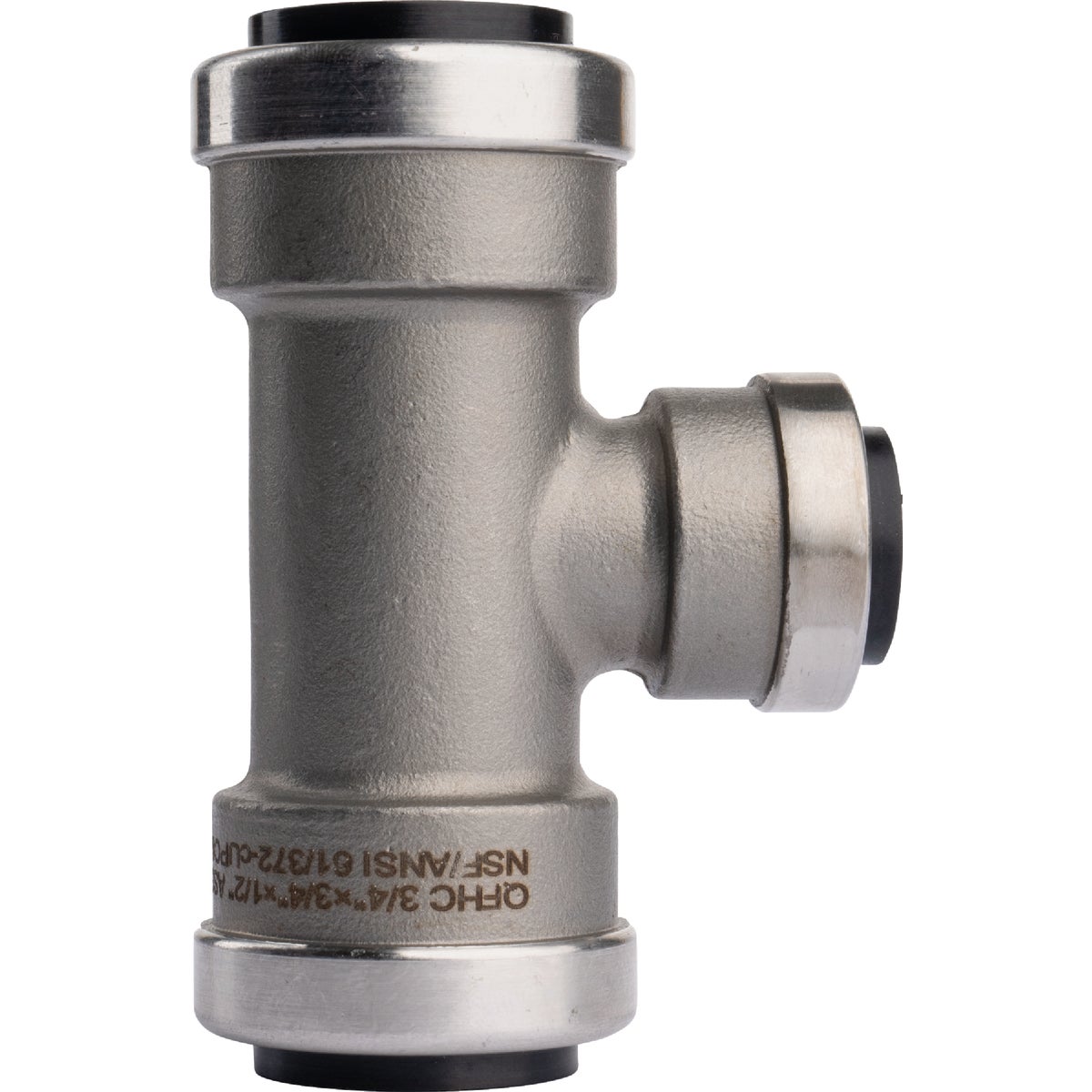 QuickFitting 3/4 In. x 3/4 In. x 1/2 In. Push-to-Connect Stainless Steel Reducing Tee