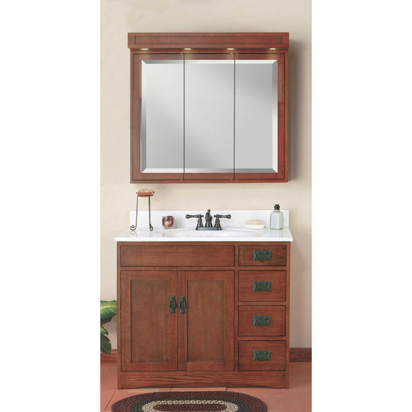Sunny Wood Franciscan Mission Oak 36 In. W x 30 In. H x 5 In. D Tri-View Surface Mount Medicine Cabi Image 1