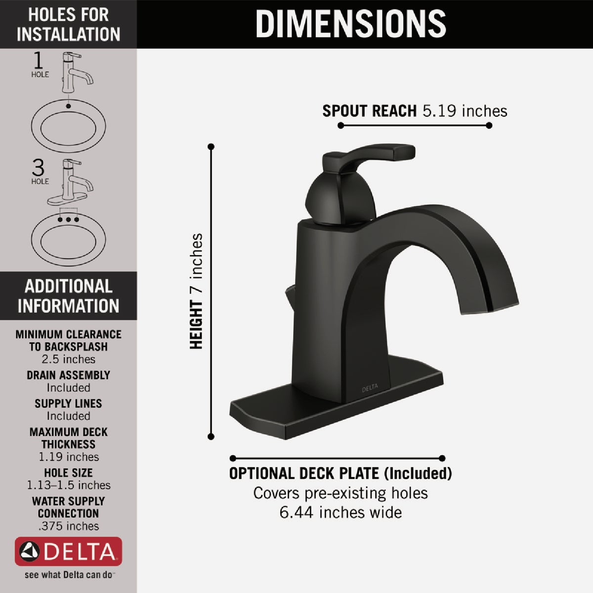 Delta Flynn Matte Black 1-Handle Lever Centerset Bathroom Faucet with Pop-Up Image 2