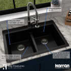 Karran 33 In. x 22 In. Black Quartz Drop-In Double Bowl Kitchen Sink Image 3
