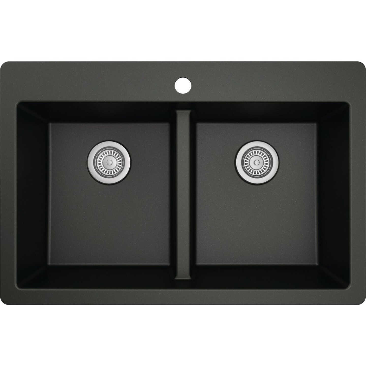 Karran 33 In. x 22 In. Black Quartz Drop-In Double Bowl Kitchen Sink Image 1