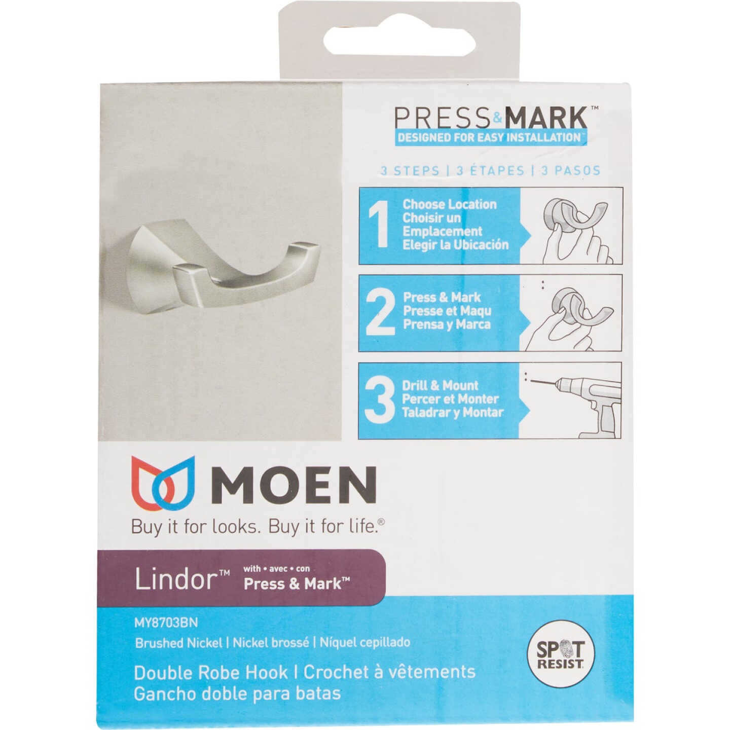 Moen Lindor Double Robe Hook, Spot Resist Brushed Nickel Image 3