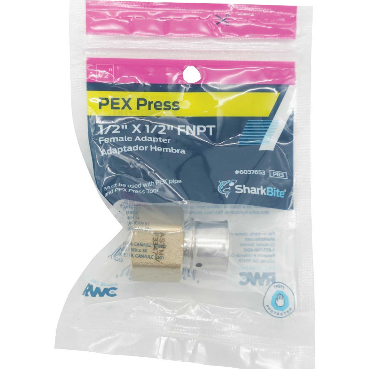 SharkBite 1/2 In. x 1/2 In. FNPT PEX Press Brass Adapter Image 2