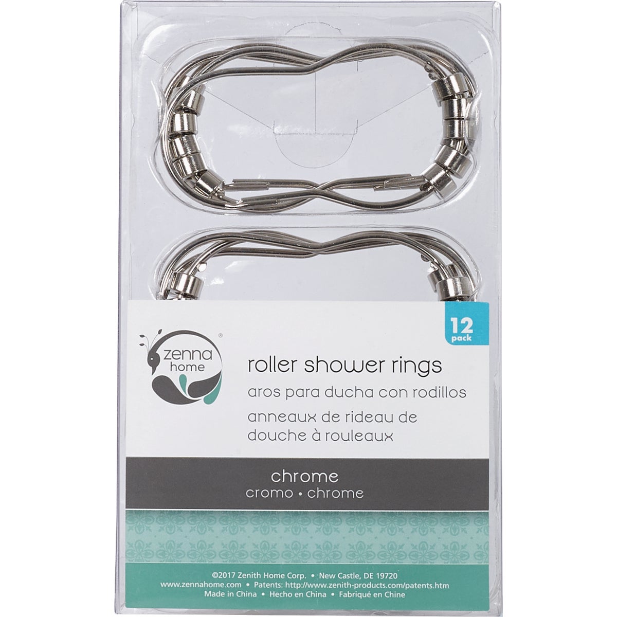 Zenith Zenna Home Chrome Roller Shower Curtain Hook (12 Count) Image 3