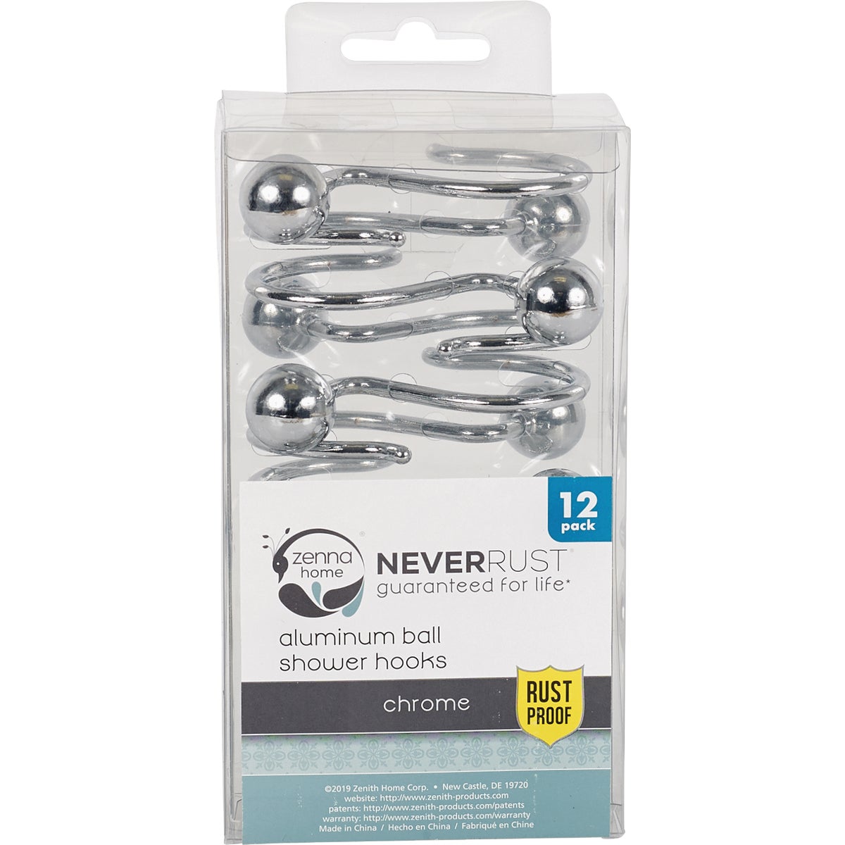 Zenna Home Chrome Ball End Shower Curtain Hook (12-Count) Image 3
