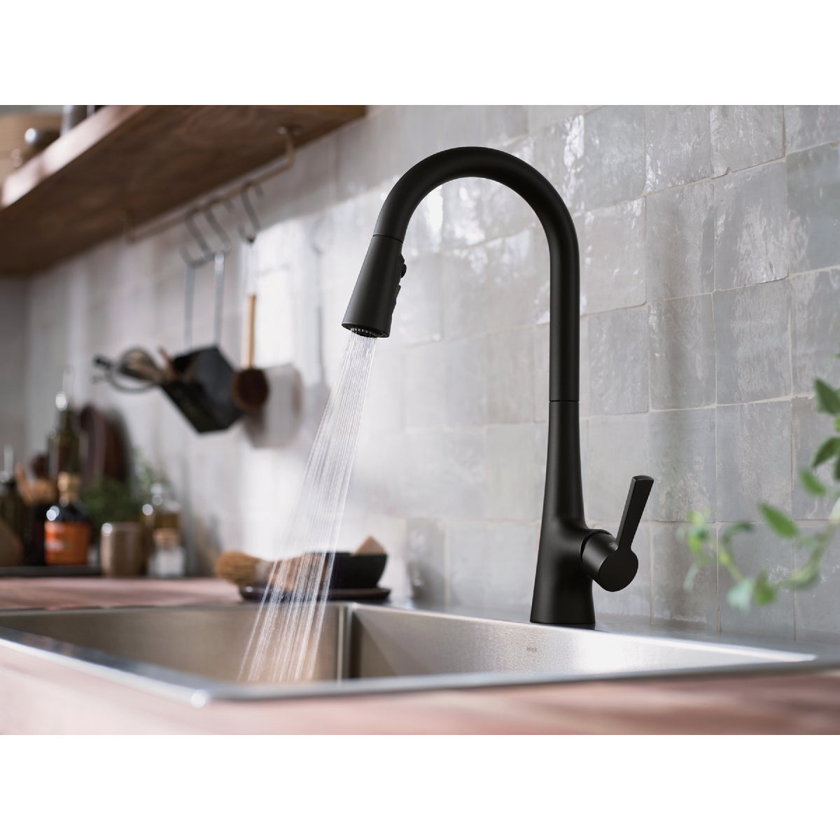 Mikah Matte Black One-Handle High Arc Pulldown Kitchen Faucet Image 3