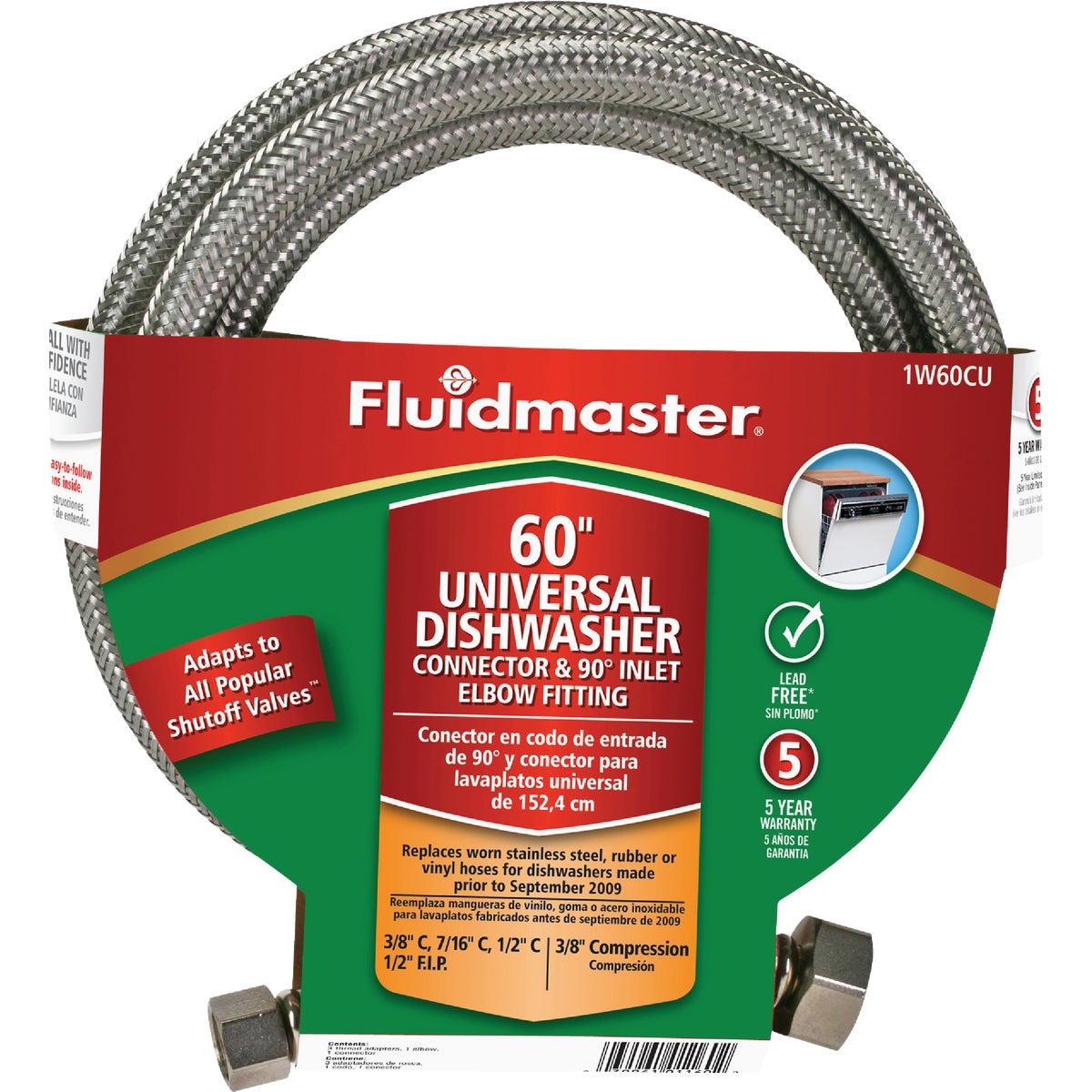 Fluidmaster Universal Fit 60 In. L Braided Stainless Steel Dishwasher Connector Image 4