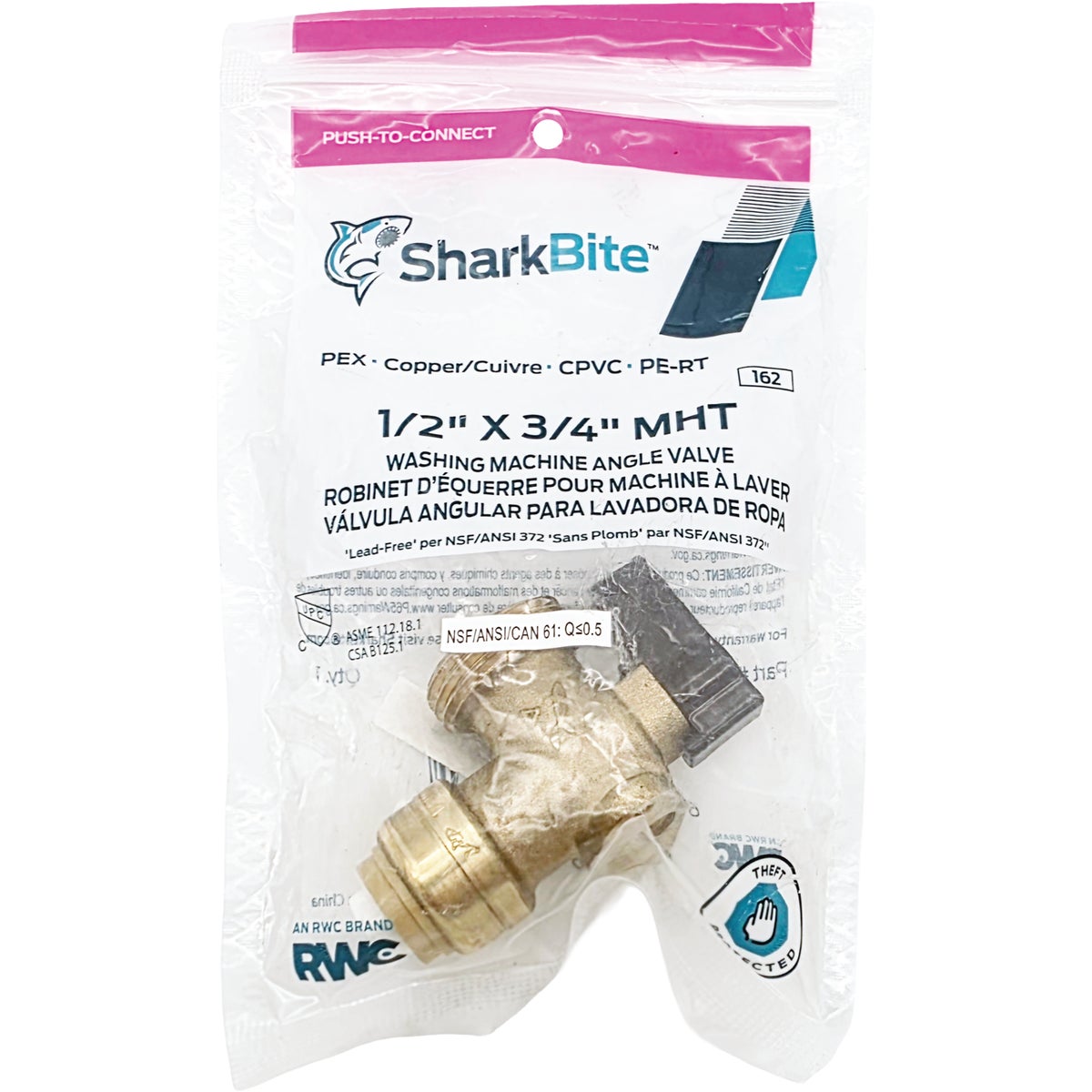 SharkBite 1/2 in. x 3/4 in. MHT Push-to-Connect Angle Washing Machine Valve Image 2