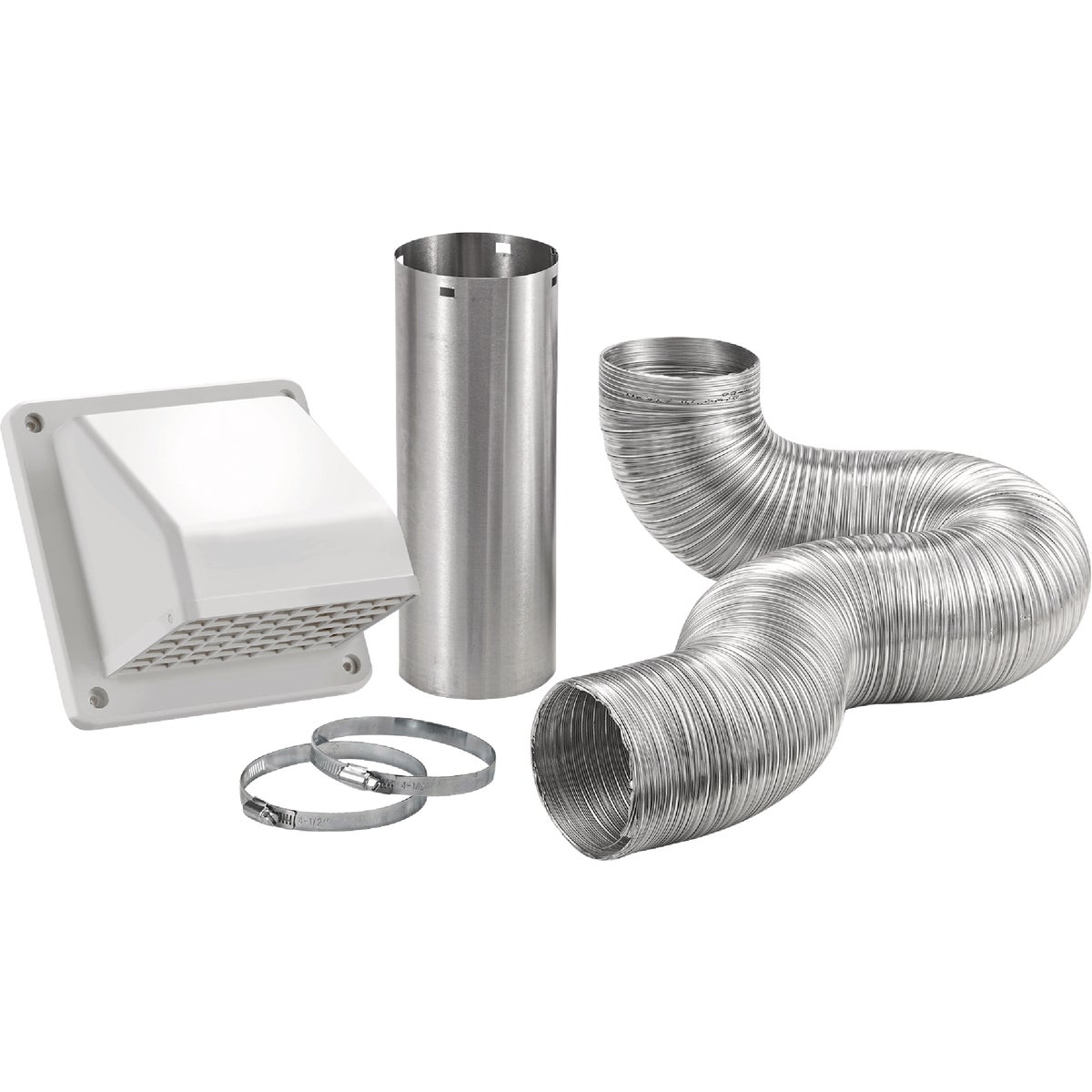Lambro 4 In. x 8 Ft. Semi-Rigid Duct Exhaust Through-Wall Dryer Vent Kit, White (5-Piece) Image 3