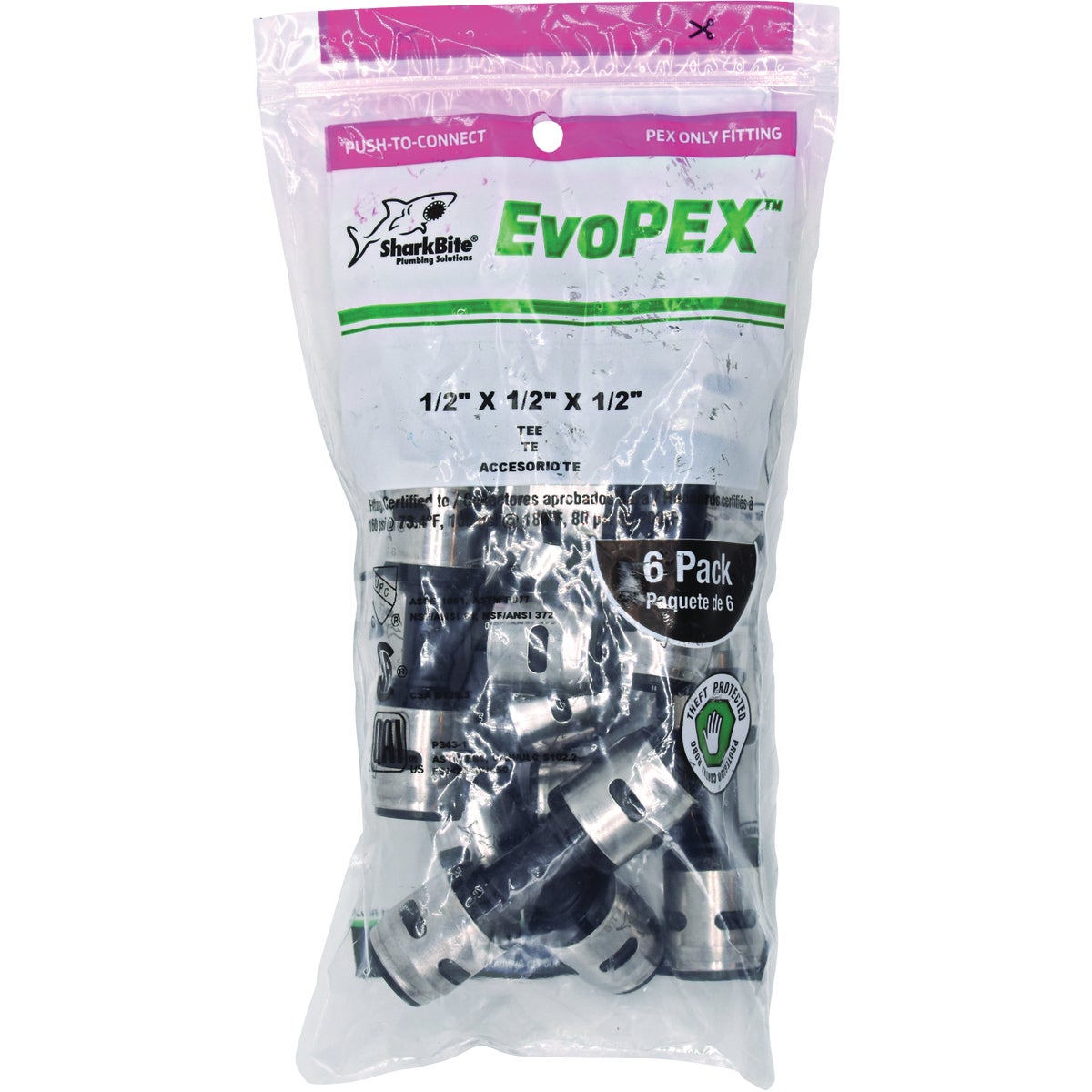 SharkBite EvoPex 1/2 In. x 1/2 In. x 1/2 In. Push-to-Connect Plastic Tee (6-Pack) Image 2