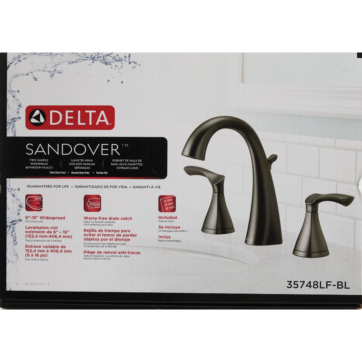 Delta Sandover Matte Black 2-Handle Widespread Bathroom Faucet Image 3