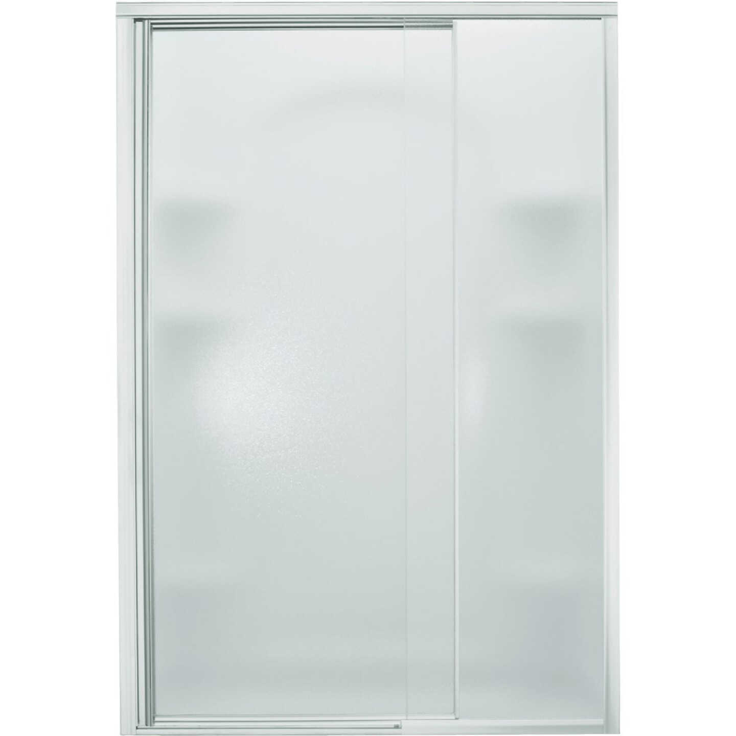 Sterling Vista Pivot II 48 In. W. X 65-1/2 In. H. Chrome Pebbled Glass Shower Door Image 1