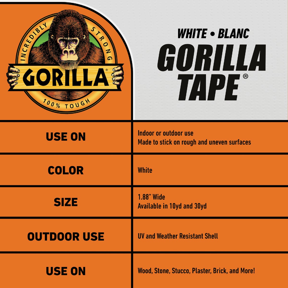 Gorilla 2.88 In. x 25 Yd. Tough & Wide Heavy-Duty Duct Tape, White Image 2