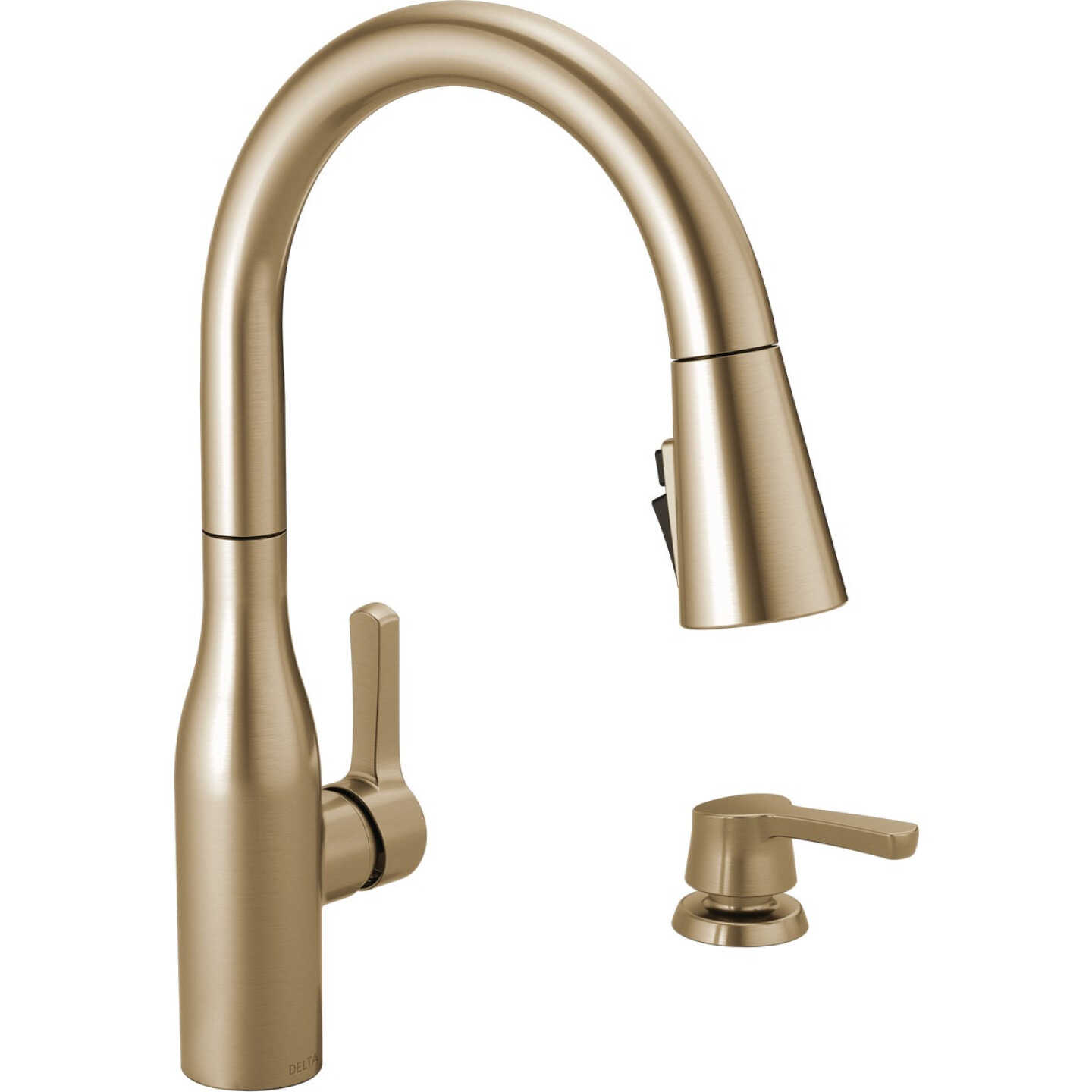 Delta Marca 1-Handle Pull-Down Kitchen Faucet with Soap Dispenser, Champagne Bronze Image 1