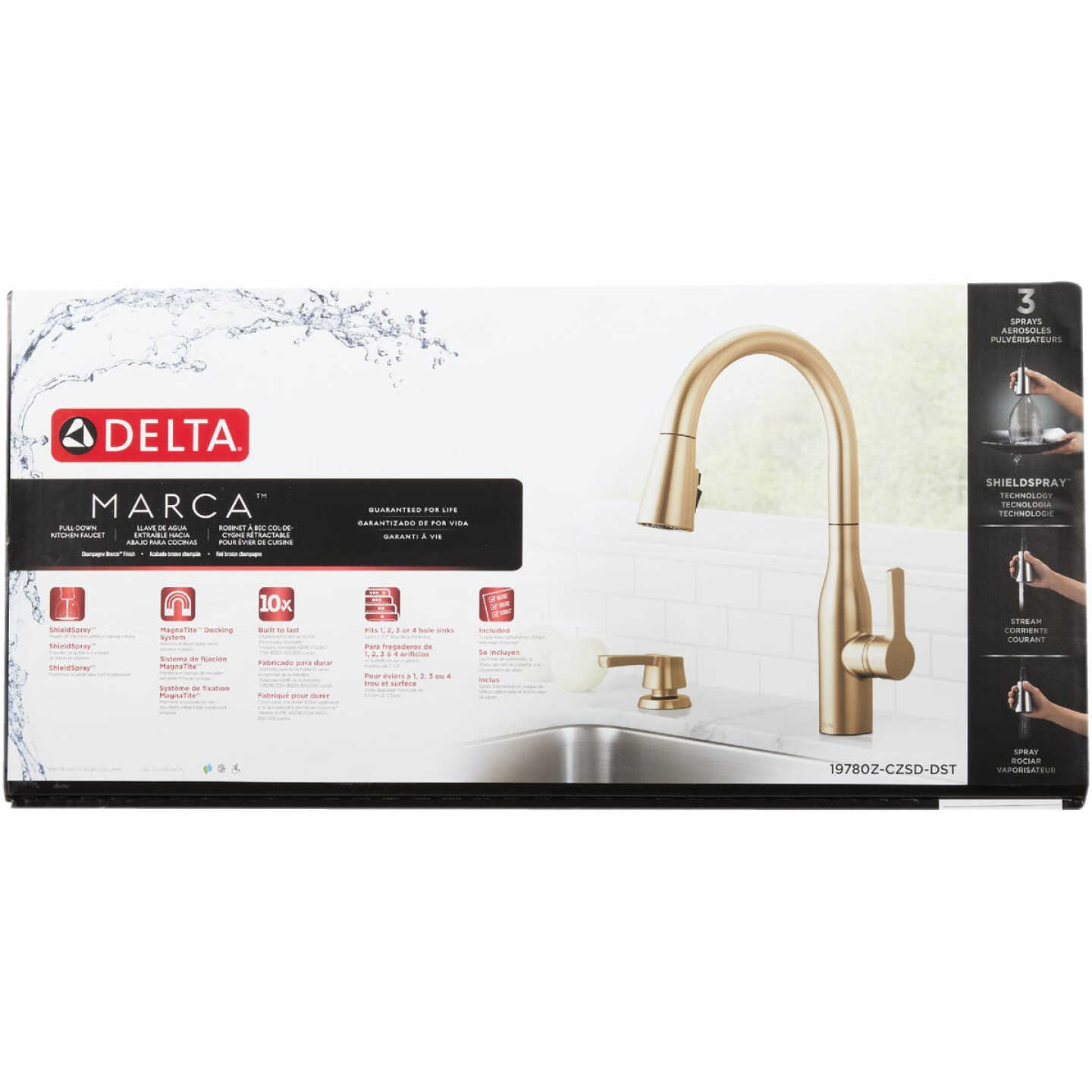 Delta Marca 1-Handle Pull-Down Kitchen Faucet with Soap Dispenser, Champagne Bronze Image 3