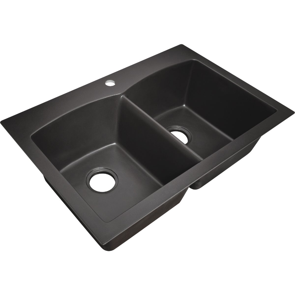Compass Manufacturing Double Bowl 33 In. x 22 In. x 9 In. Black Granite/Composite Dual Mount Single Hole Kitchen Sink