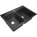 Compass Manufacturing Double Bowl 33 In. x 22 In. x 9 In. Black Granite/Composite Dual Mount Single Hole Kitchen Sink Image 1
