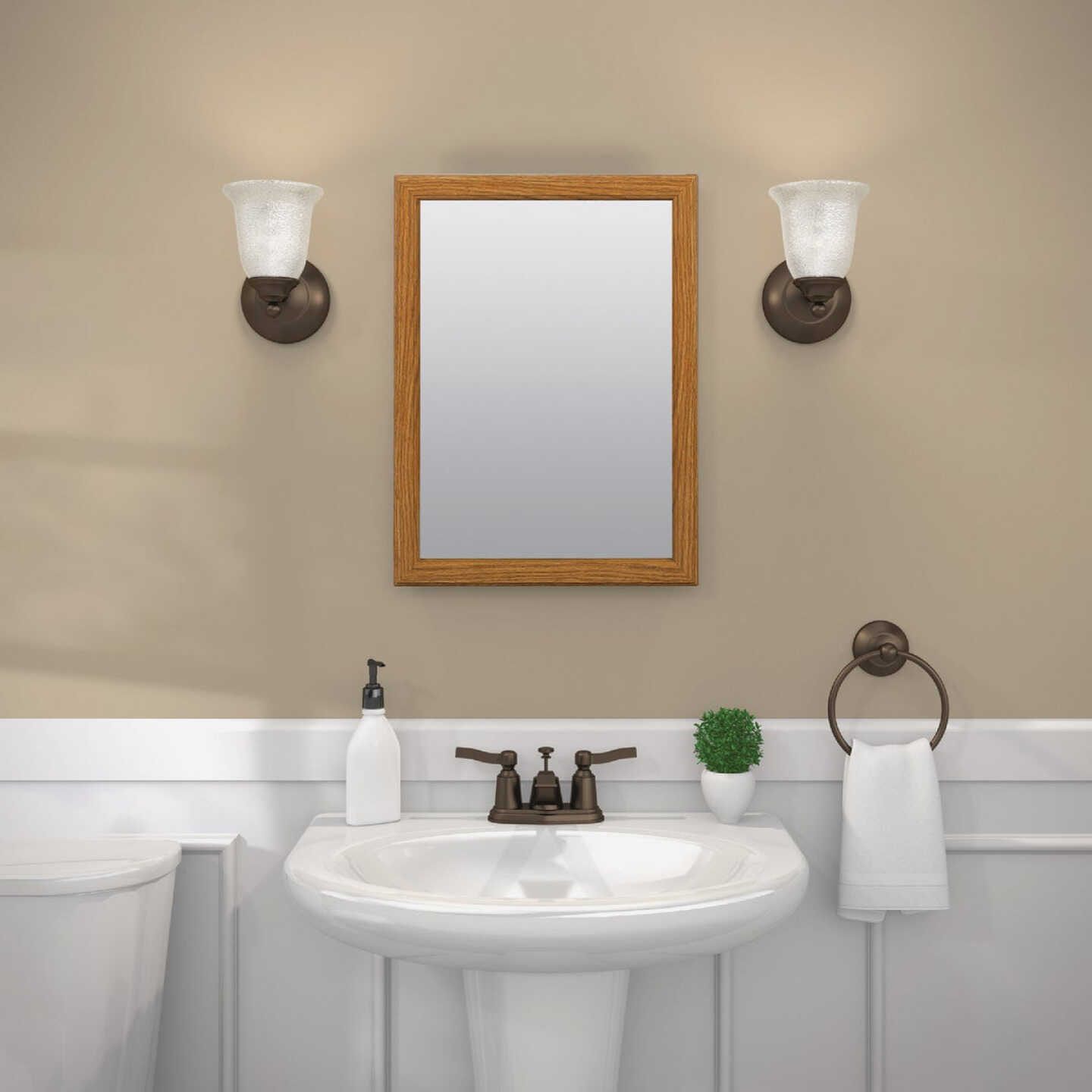 Zenith Oak 16.13 in W x 21.75 in H x 4.5 in D Single Mirror Surface/Recess Mount Framed Medicine Cabinet Image 3