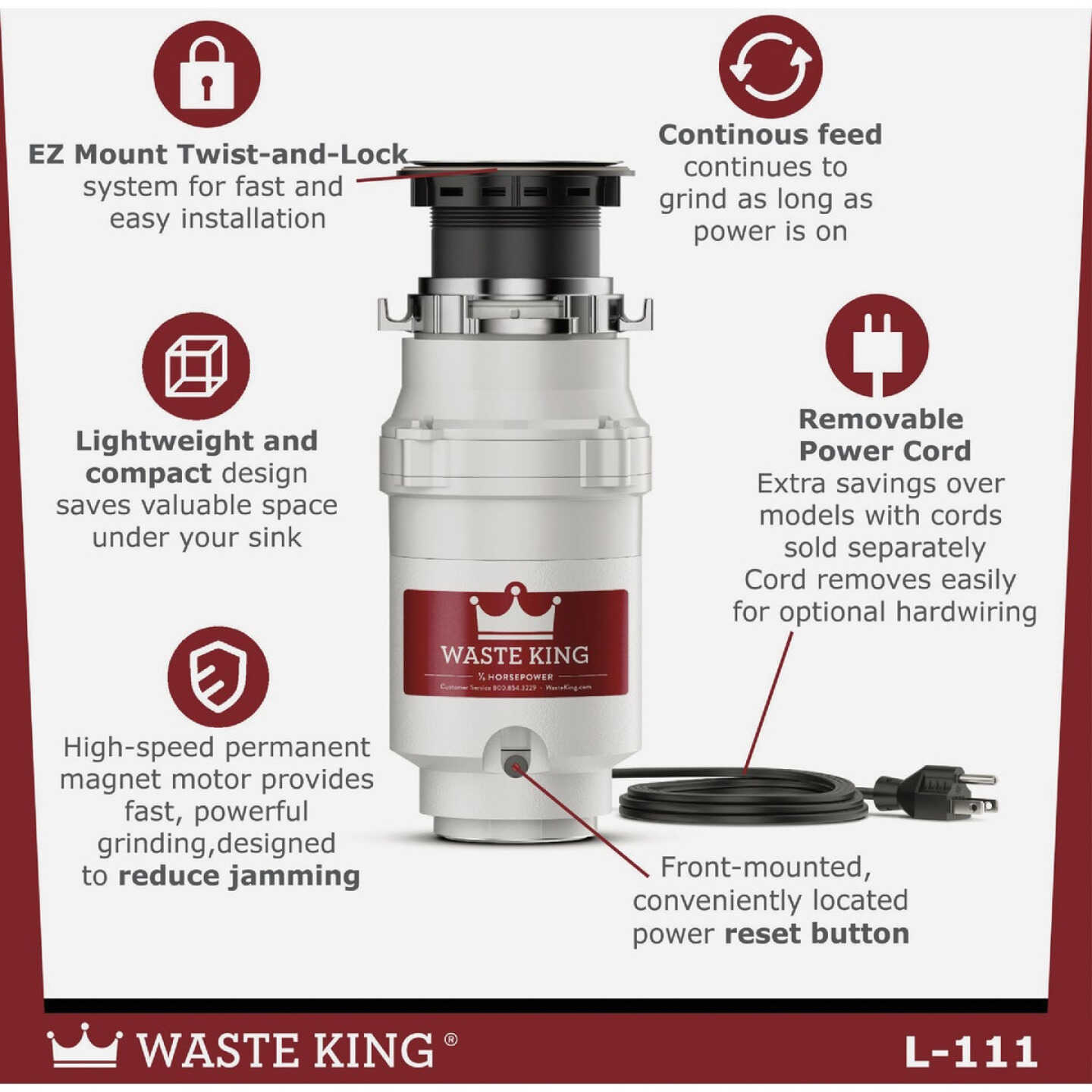 Waste King Legend Series 1/3 HP Garbage Disposer, 2 Year Warranty Image 4